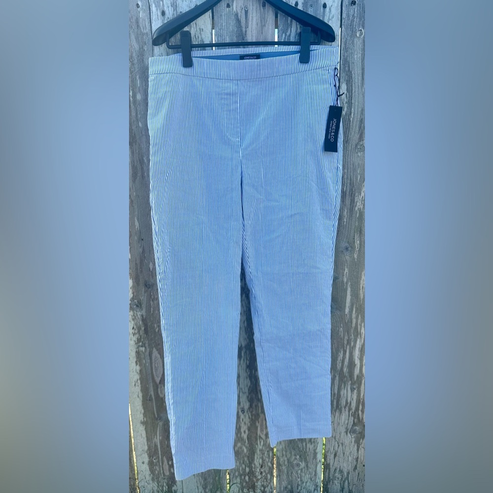 NWT • JONES & CO • SEERSUCKER PANT • BLUE & WHITE • SIZE 10